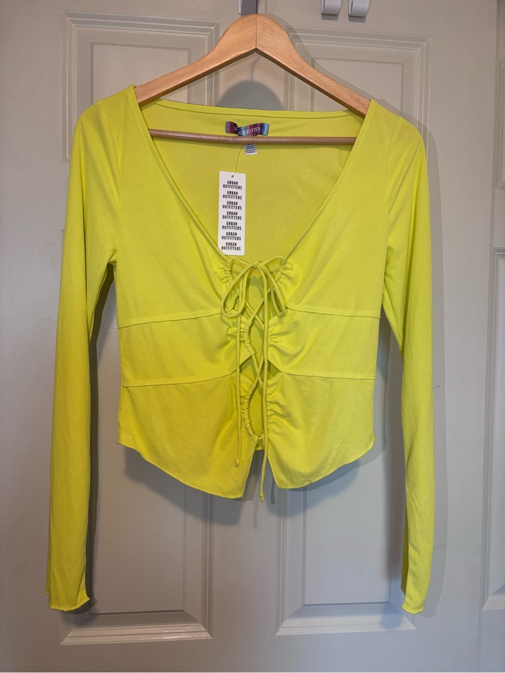 Urban Outfitters Neon Green Lace-Up Long Sleeve Crop Top